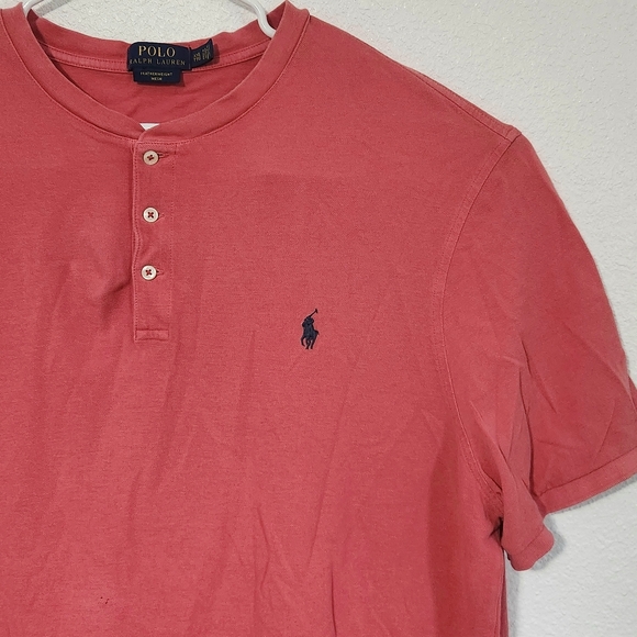 Polo Ralph Lauren Men ShirtXXL Coral Pink Henley Short Sleeve Featherweight Mesh - Picture 2 of 6